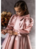 Long Sleeves Pink Satin Short Flower Girl Dress